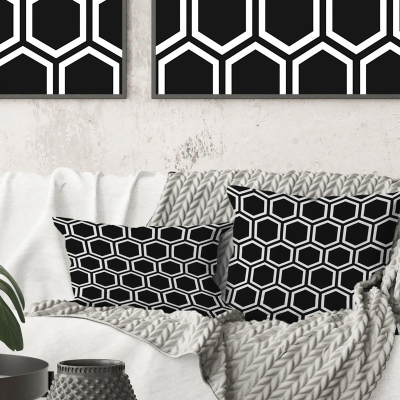 Hexagone noir et blanc - coussin lombaire traditionnel