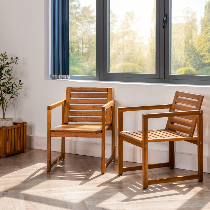 Solid Acacia Wood Armchair (Set of 2), No
