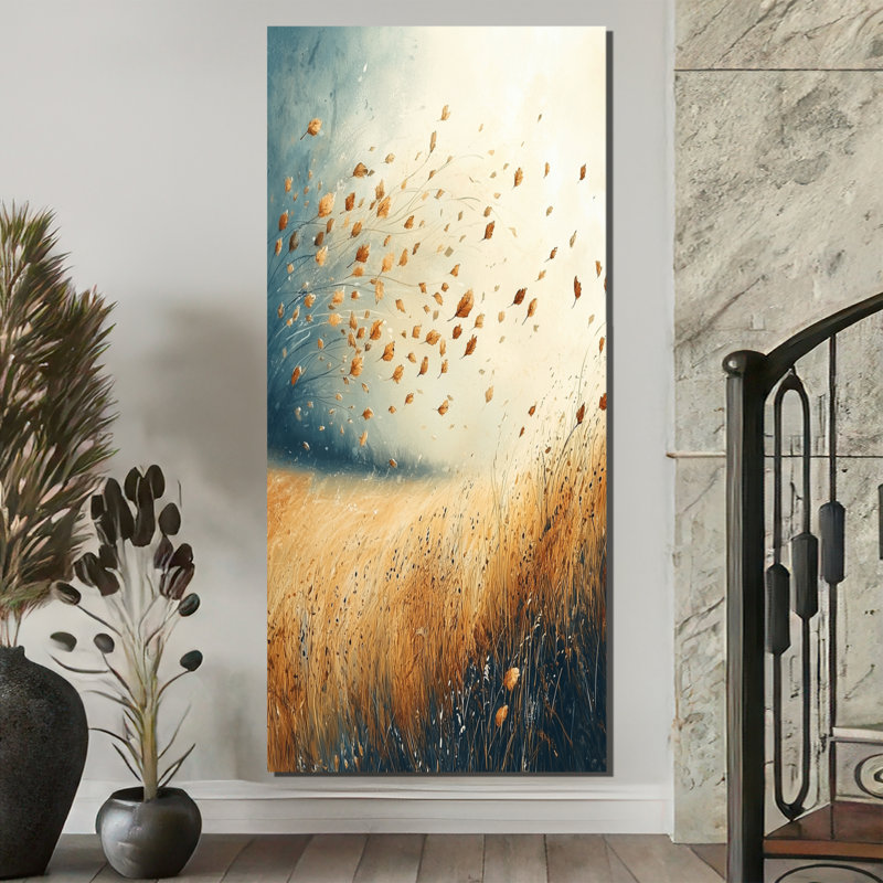 «Meadow Windy Prairie Leaves I», art mural prairie, H 60 po x l 28 po, Toile tendue, Ne s’applique pas