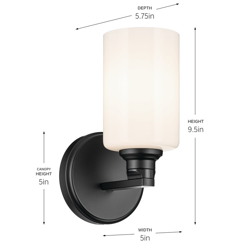9.5" 1-Light Wall Sconce with Glass, Satin Black, Opal Etched