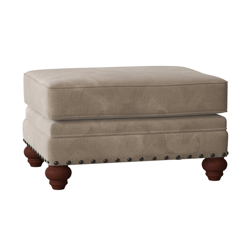 Spratt Upholstered Ottoman, Manhattan, Tweetie 7 Tan Performance Velvet, Dark Brass