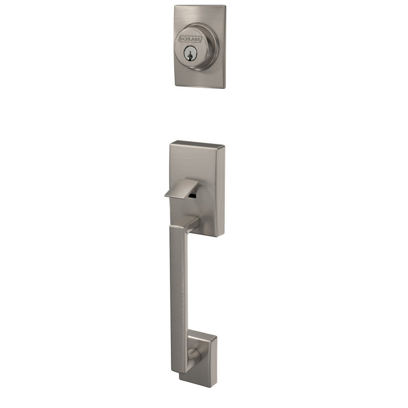 Century Exterior Single Cylinder Handleset with Single Cylinder Deadbolt, Exterior Side Only, Satin Nickel
