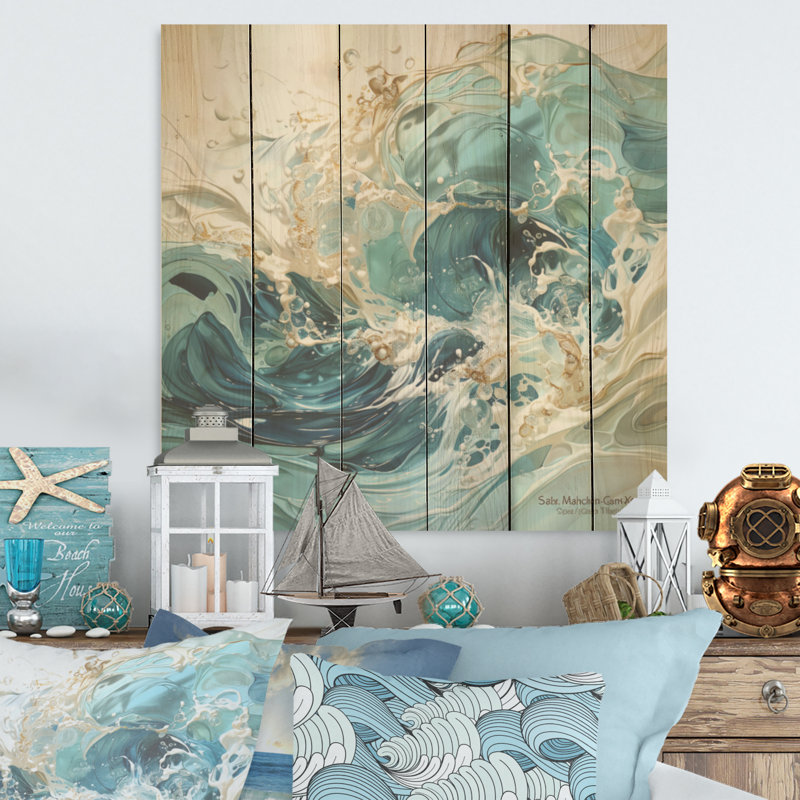 «Ocean Charm», art sur bois de pin naturel, H 15 po x l 15 po