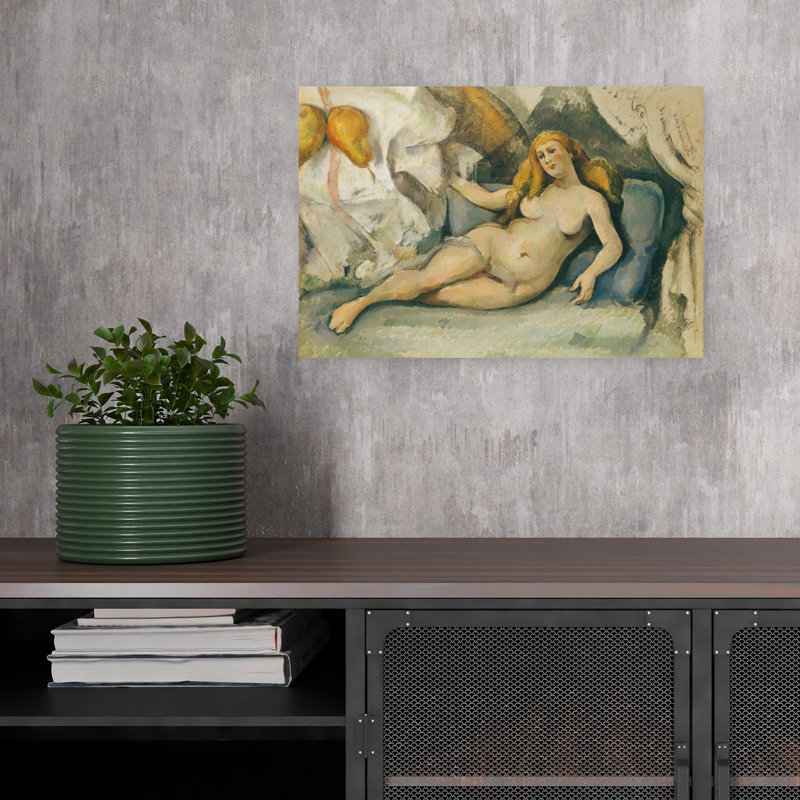 Femme nue sur un canapé, impressionnisme abstrait contemporain, art mural représentant des fruits, H 12 po x l 18 po