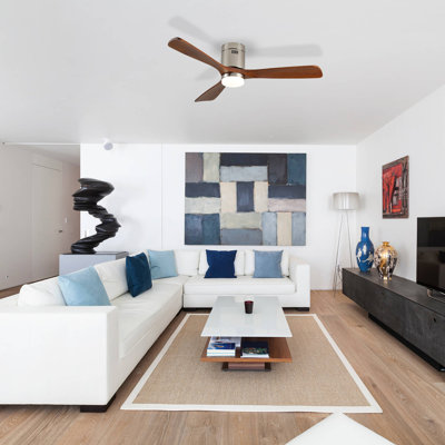 52 Inch Ceiling Fan with Light, 3 Light Walnut Solid Wood Blades,Remote Control,6-speed Reversible DC Motor for Bed Room,Dining Room,Living Room