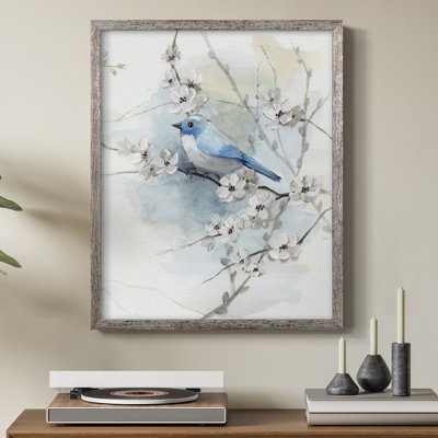 «Blossoms and Bluebird II», reproduction encadrée - bois massif