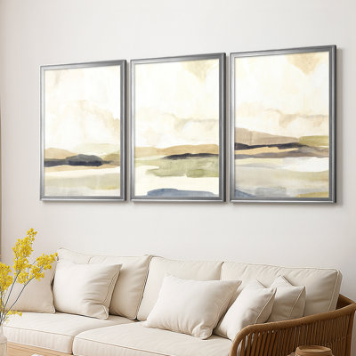 Slate Movement I  -Custom Framed  Wrapped Gallery Canvas - 3 Pieces
