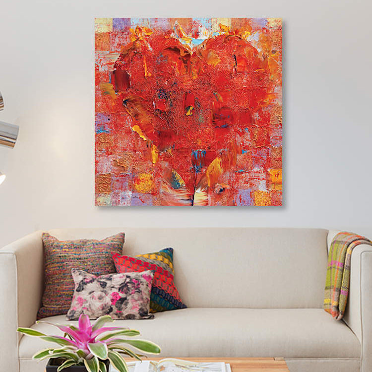 « patchwork cœur », reproduction sur toile, H 26 po x l 26 po x P 1,5 po