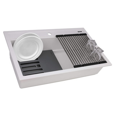 Ruvati 31-inch epiCube Granite Composite Quartz Workstation Drop-in Topmount Kitchen Sink Arctic White Matte -