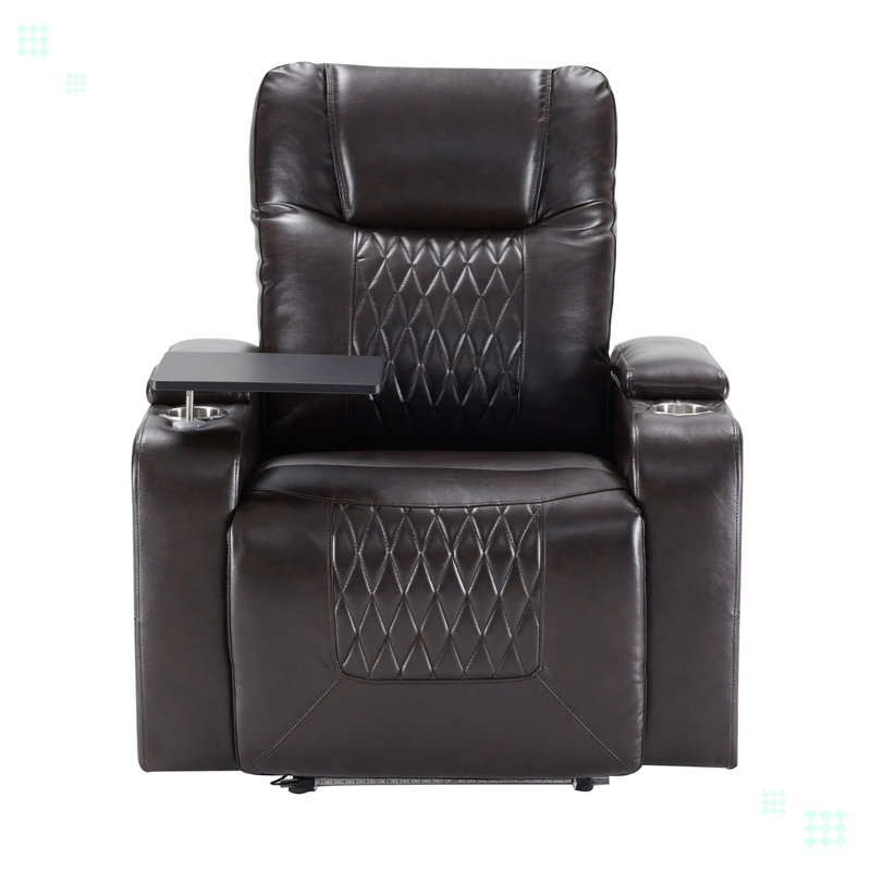 Power Motion Recliner with USB Charging Port and Hidden Arm Storage 2 Convenient Cup Holders Design and 360° Swivel Tray Table