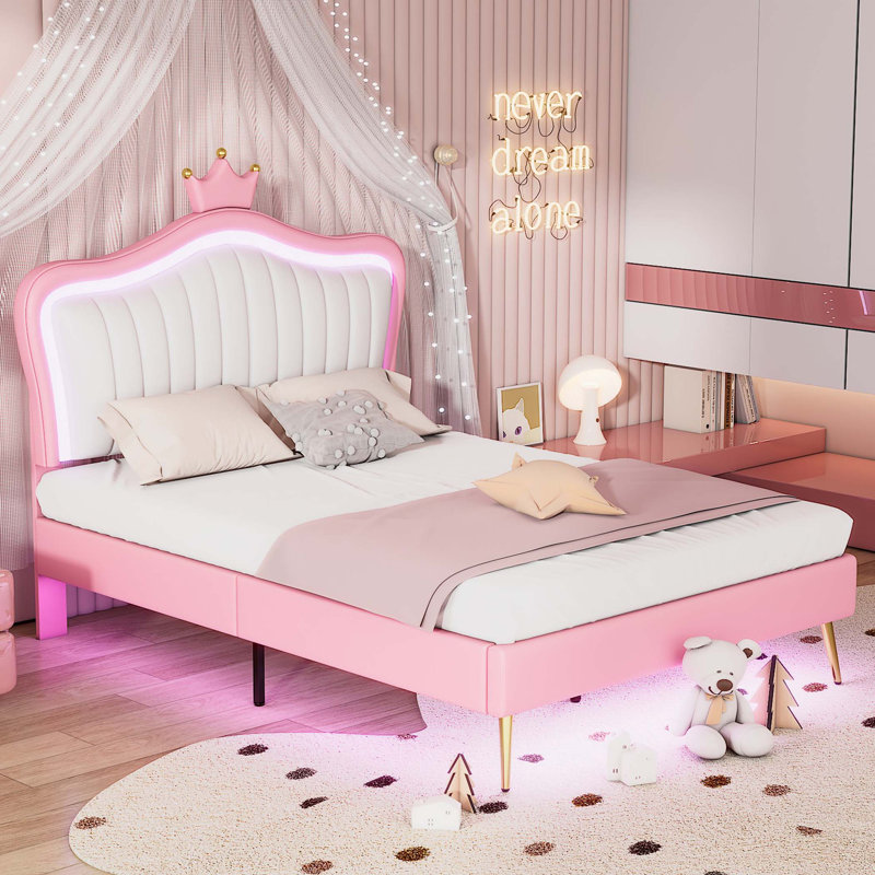Ameelah Upholstered Bed, Pink, Full