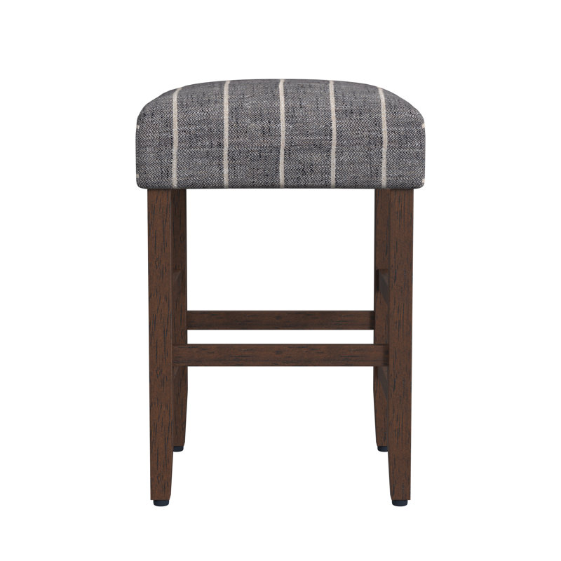 Tabouret de comptoir carré de 24 po de hauteur Proxima, Rayures tissées minuit, Noyer foncé