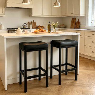 Stools Set Of 2, 25.5 Inch Backless Counter Height Stools With Soft Leather Seat For Modern Kitchen Island Counter