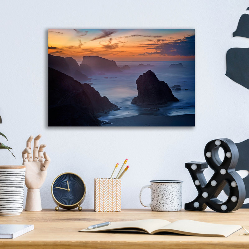 Art mural en verre Highland Dunes «Coquille Point Twilight» par Rick Berk, H 12 po x l 16 po x P 0,13 po