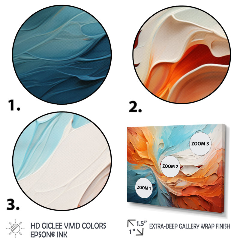 Teal Orange Bold Abstract Flow Collage I - Dams Wall Art, Gold Single Picture Framed, 12" H x 20" W x 1" D