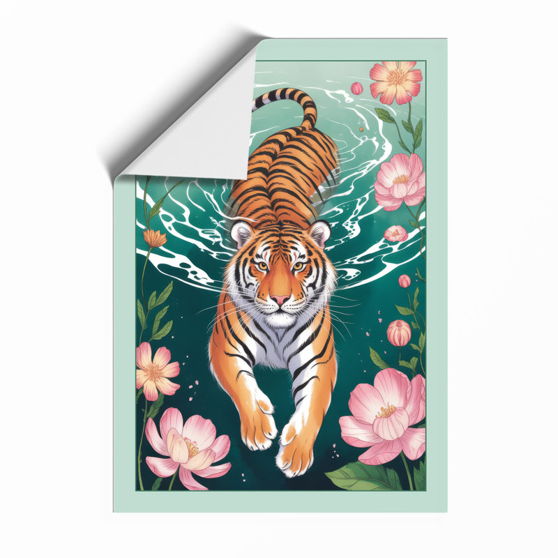 Tiger in Turquoise Waters Boho - Framed Print, A2 - 59.4 x 42.0 cm, Unframed