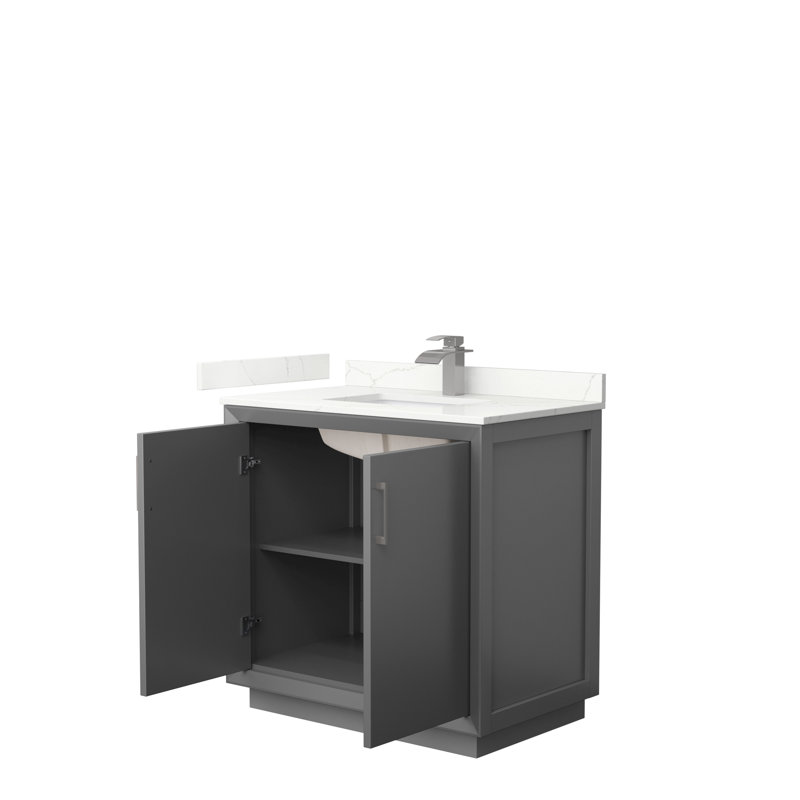 Strada 36'' W Single Vanity, Dark Gray, Giotto Quartz, Satin Bronze