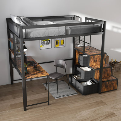 Lit mezzanine double élégant avec un design épuré et un attrait moderne pour tout cadre d'ancrage mural basculant en métal massif