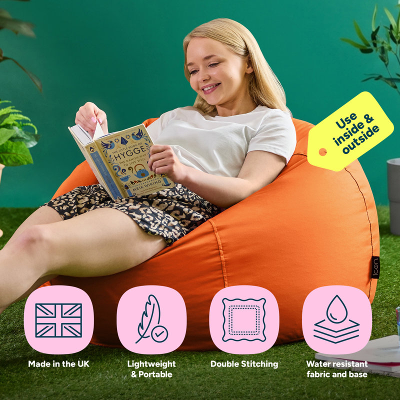 Kingston Water-Resistant Classic Bean Bag, Pumpkin, 50cm H x 85cm W x 85cm D