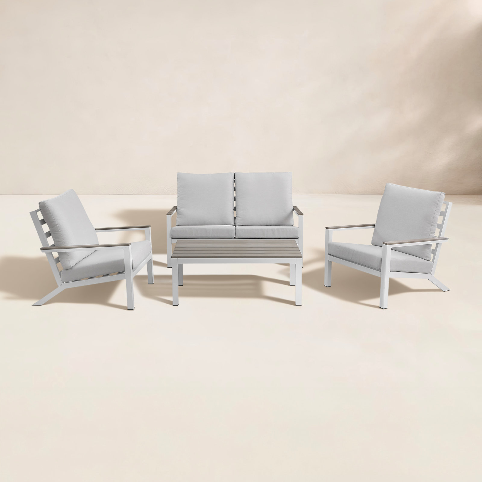 Landing 4-Person Patio Seating Group, Snow White Frame/Light Gray Cushion