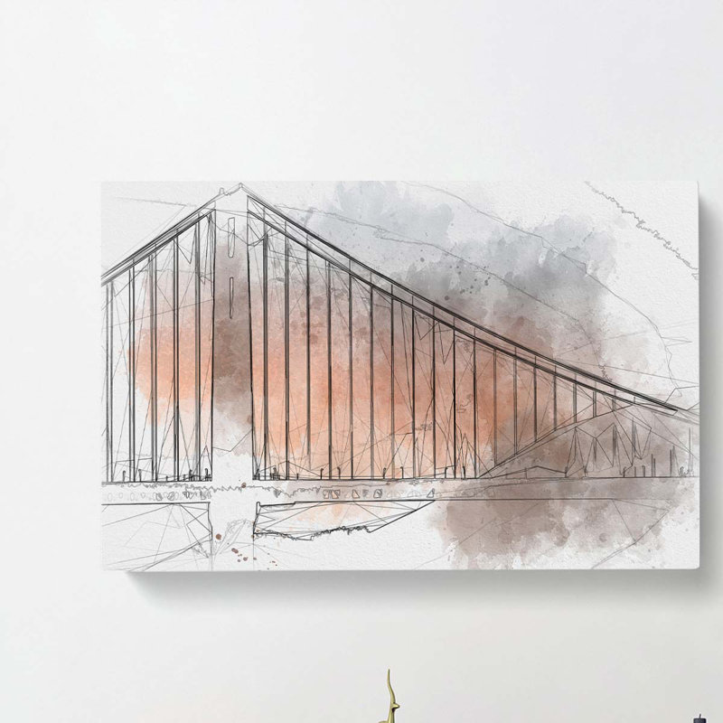 Sunset over Golden Gate Bridge in Abstract - Wrapped Canvas Drawing - Wrapped Canvas, 60cm H x 91cm W x 3cm D