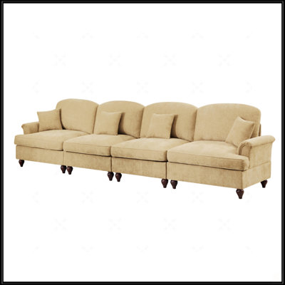 Elegant Mid Century Style 4 Seater Sofa With Flared Arms