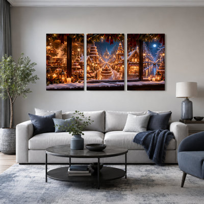 " Gingerbread Village Street Scene With Christmas " 3 Piece Art