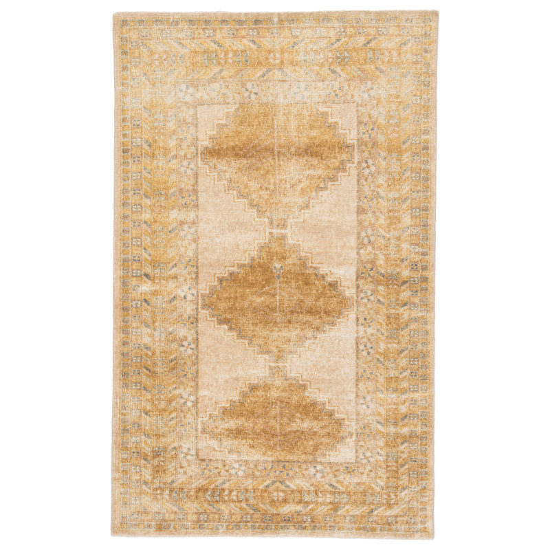 Eluned Hand Knotted Wool Geometric Area Rug, Rectangle 6' x 9'