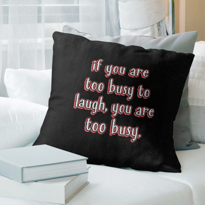 Coussin «Make Time For Laughter», 14 po x 14 po, Noir / rouge, Polyester / bourre de polyester