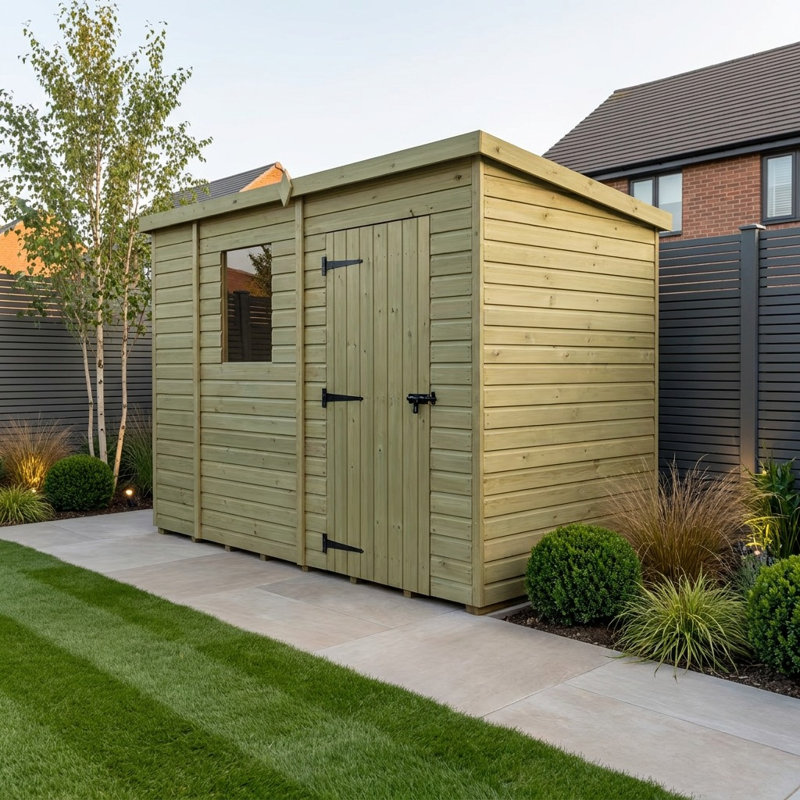 Total Sheds 9ft x 4ft Pent Garden Shed - Single Door - With Windows - Pressure Treated Timber - UK Manufactured