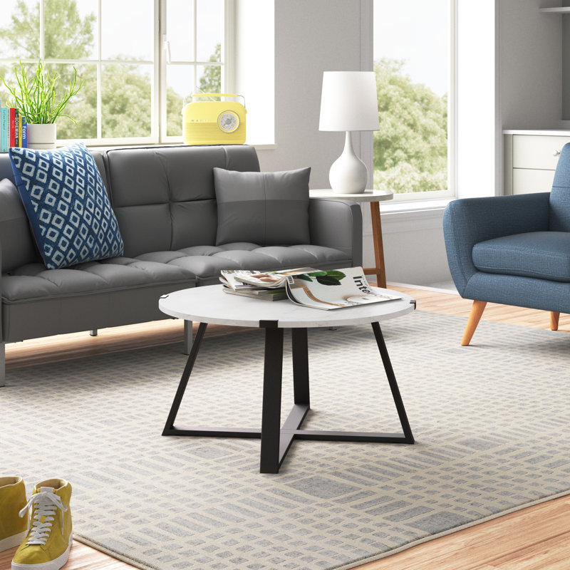 Avalon Cross Legs Coffee Table with Faux Marble Tabletop, Black