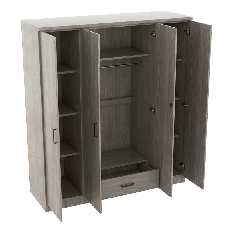 Armoire-penderie 4 portes avec tablettes, H 67,90 po x l 59,20 po x P 20 po, Gris