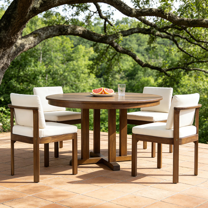 Chaises de salle à manger d'extérieur modernes en bois d'acacia avec coussins Modern Transitional, 4, Brun