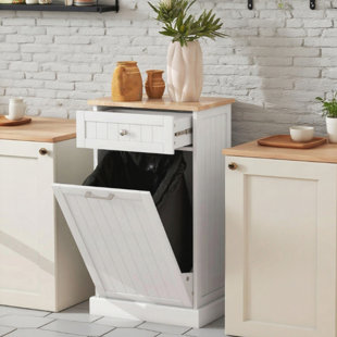 Multifunctional Tilt-Out Trash Cabinet with Drawer and Anti-Tip Safety, Space-Saving Design for Kitchen and Laundry