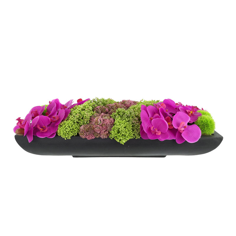 Orchid and  Arrangement, Black, 7.5" H x 24.5" W x 9" D