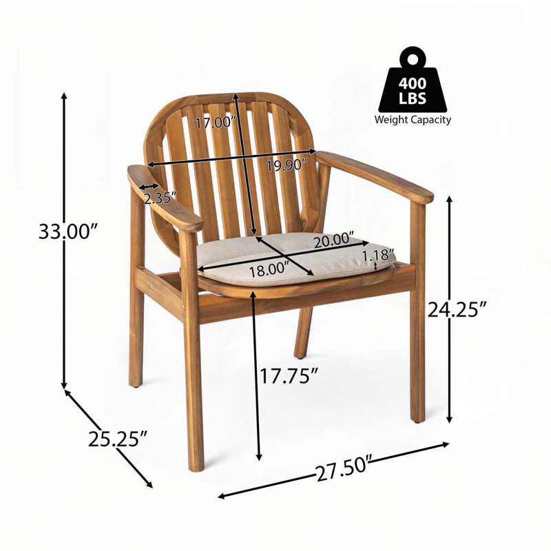 Fauteuil de patio extérieur en bois d'acacia