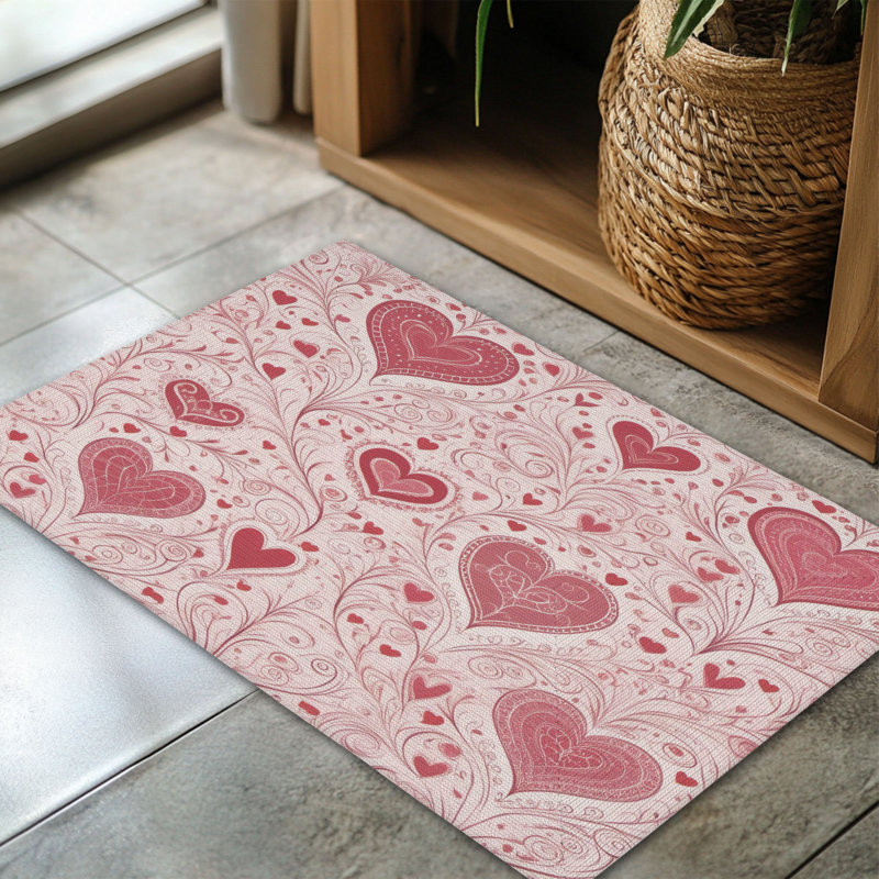 Tapis tressé à motif de cœurs roses, Rectangulaire 3 pi x 5 pi
