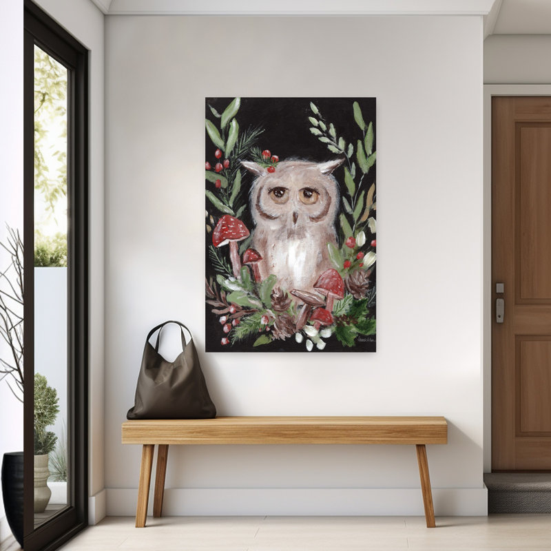 Hibou de Noël et champignons, H 60 po x l 40 po