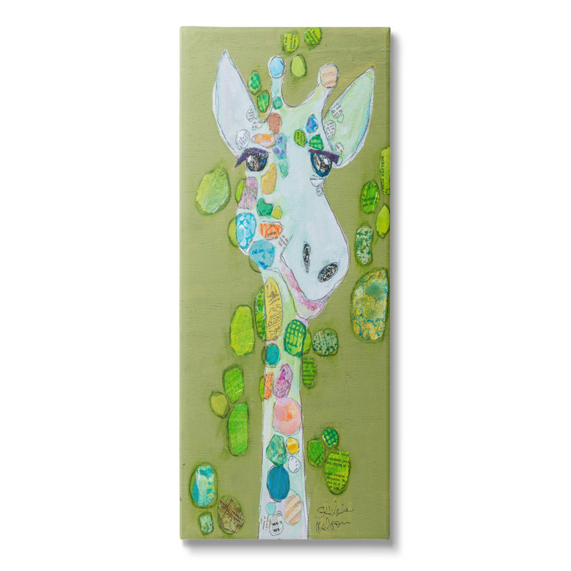 Collage de girafe verte sur bois, Estampe numérique Farmhouse, H 24 po x l 10 po x P 1,5 po
