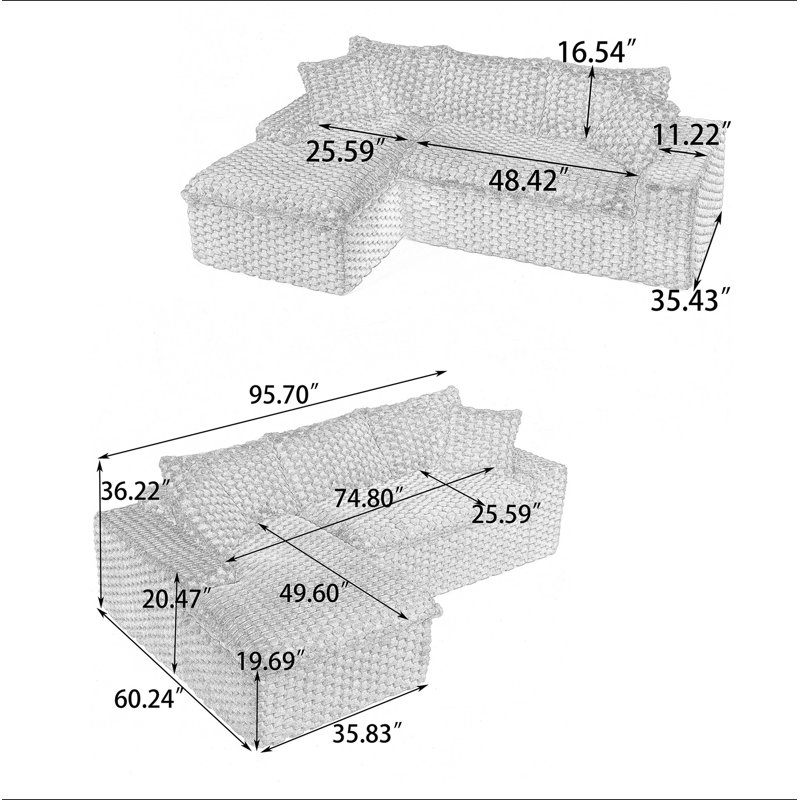 Canapé polyvalent en velours Turtle: siège convertible à deux places avec méridienne gauche (chaise longue inclinable moelleuse pour les loisirs confortables), avec sièges en face à face, permutable entre la forme en L et la droite