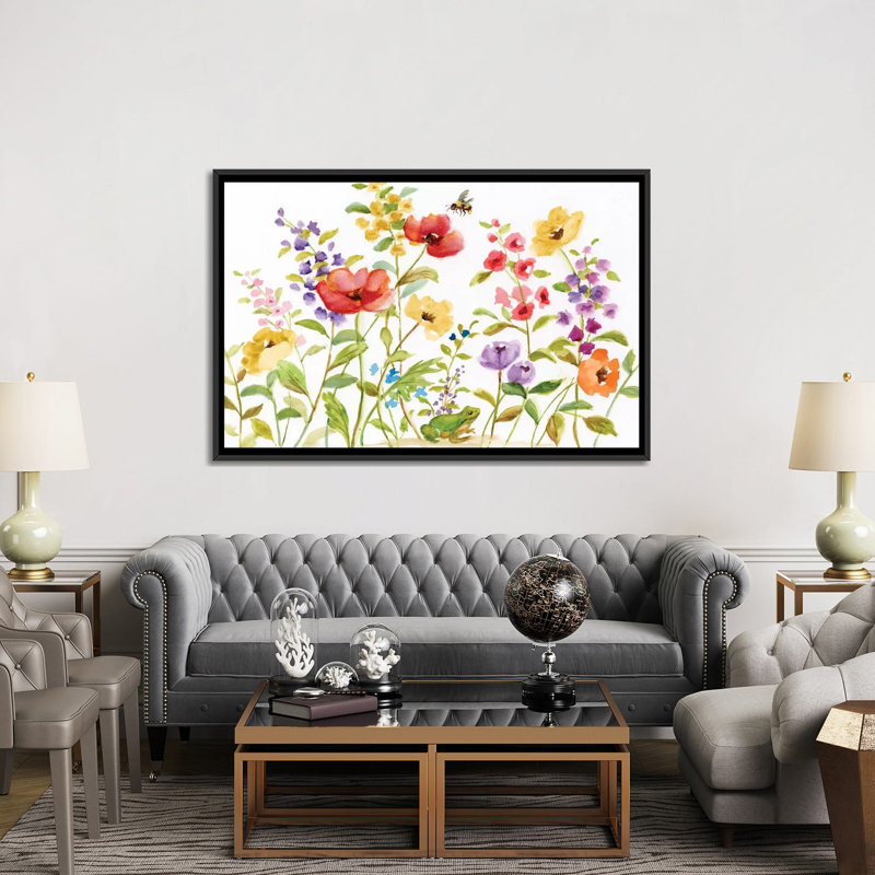 «Garden Frog», reproduction sur toile, H 40 po x l 60 po x P 1,5 po, Toile avec cadre noir, Pas de tapis