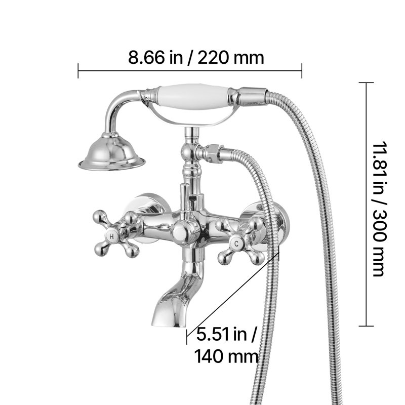 Clawfoot Tub Faucet, Wall Mount Bathtub Faucets with Handheld Shower, Vintage Polished Chrome Clawfoot Tub Filler Faucet Shower Kit with Adjustable Swing Arms & 360° Rotation Spout for Bathtubs