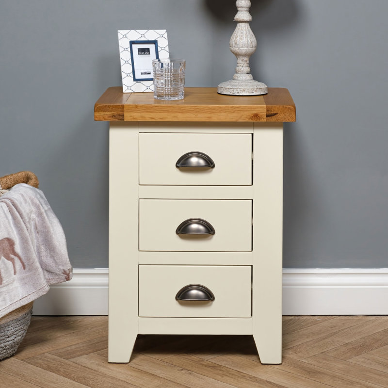 Parlier Solid Wood Bedside Table, Cream/Brown