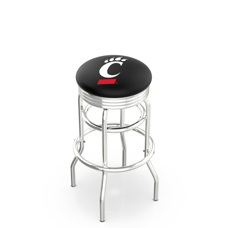 Tabouret de bar Logo Series, Tabouret de bar d'une hauteur de siège de 30 po, Double anneau chromé, Université de Cincinnati