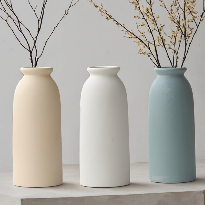 Set of 3 Blue Mix Multicolor Ceramic Vases for Home Decor