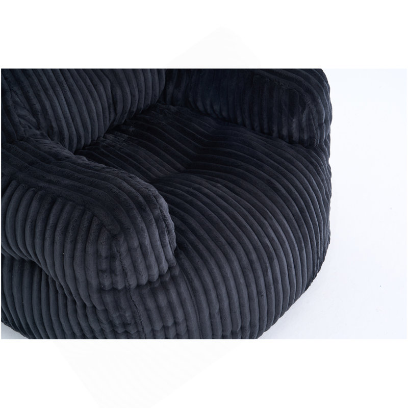 Fauteuil à billes en peluche de taille moyenne pour adulte avec rembourrage en mousse, Velours côtelé noir