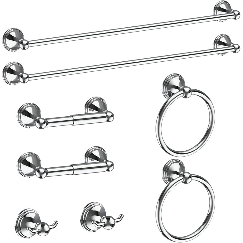 8-Piece Bathroom Accessories Set - Stainless Steel Towel Bars, Toilet Paper Holders, Towel Rings And Hooks - Complete Bathroom Hardware Kit For Modern Homes