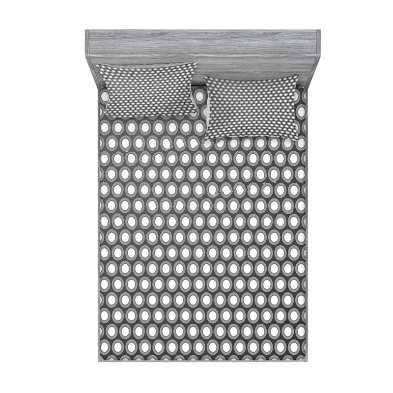 Ensemble de draps hexagonaux superposés, Gris / blanc, Géométrique, Ensemble de drap pour grand lit avec drap-housse