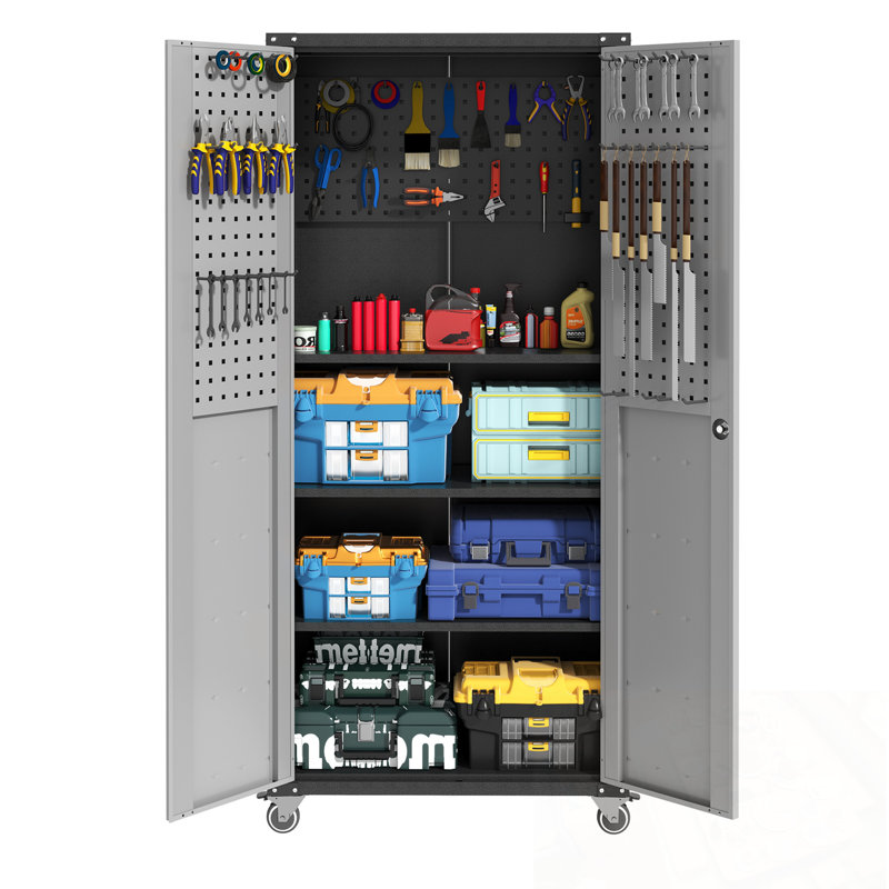 Armoire de rangement en métal avec roulettes et tablettes réglables