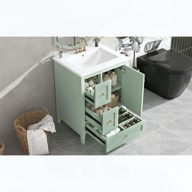 Meuble-lavabo de salle de bain de 24 pouces avec rangement, Vert (vieux SKU)